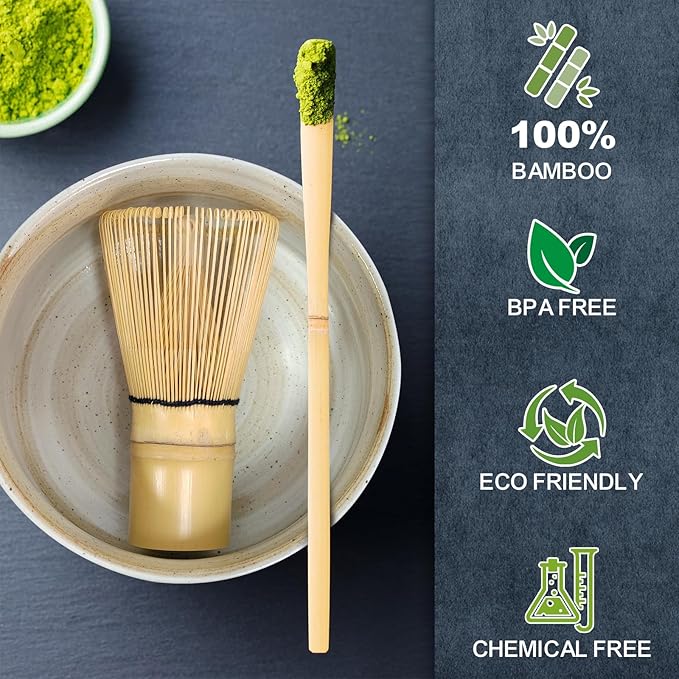 Matcha Whisk Set, Matcha Set, 6 Pieces, with Bamboo Whisk, Ceramic Bowl & Sifter Complete Matcha kit Tea Includes Scoop & Spout Bowl