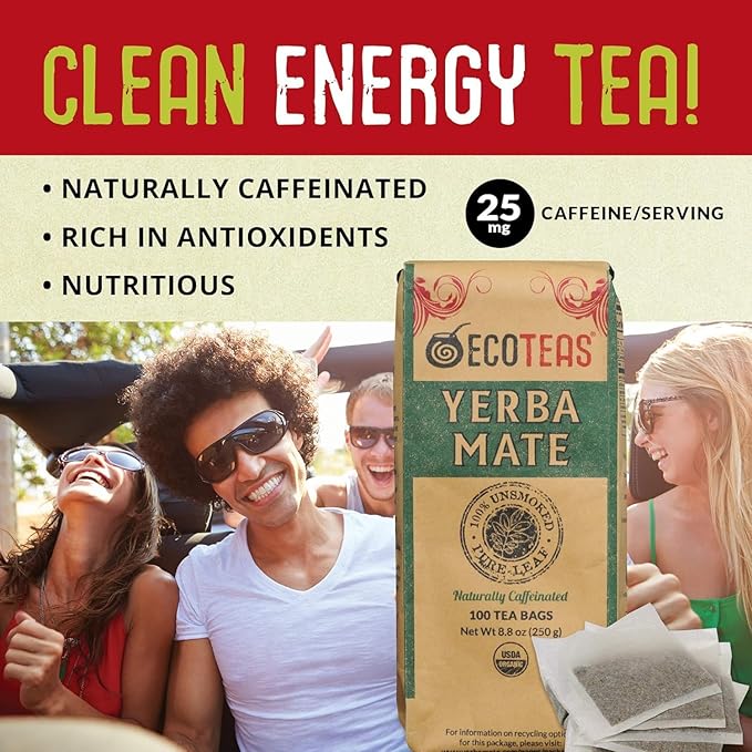 Ecoteas Premium Organic Yerba Mate Tea Bags – Natural Energy & Detox Herbal Tea – Coffee Alternative - Kosher, Non-GMO, Gluten-Free