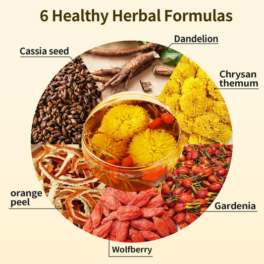 ZenVitality® Organic Dandelion Wolfberry Tea Bags Natural Support Kidney &amp; Liver, Detox &amp; Wellness Tea With Chrysanthemum, Goji Berry, Gardenia, Cassia Seed, Orange Peel, Dandelion Leaf Tea 240g