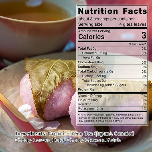 Chasandai Sakura Sencha Loose Leaf Tea, Organic Japanese Green Tea, Made in Japan, 30g - Cherry Blossom Leaf Sencha, No Artificial Flavorings or Colorings, With Sakura Petals