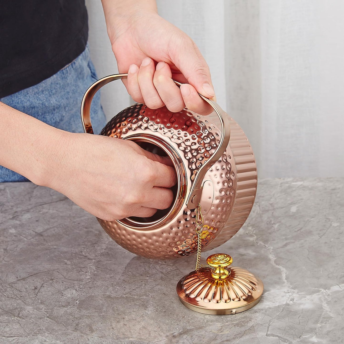 SANQIAHOME Antique 1.8L (60 Oz) Stainless Steel Teapot with Infuser Copper