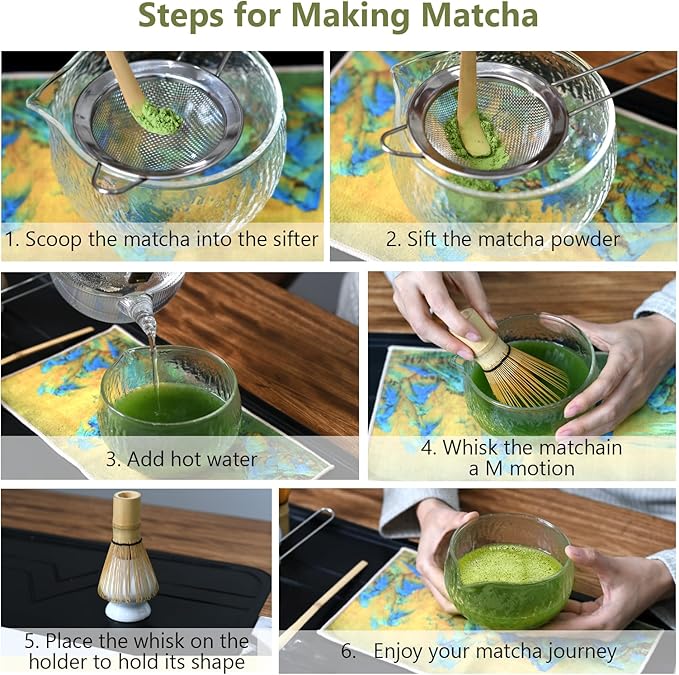 7 Pcs Matcha Whisk Set, Ceramic Matcha Set Includes Matcha Bowl, Bamboo Matcha Whisk and Holder, Bamboo Scoop, Scoop Holder