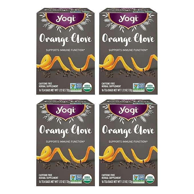 Yogi Tea Orange Clove - 16 Bags per Pack (4 Packs) - Limited Edition Organic, Caffeine-Free Holiday Tea - Immune Support - Includes Astragalus