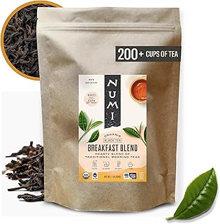 Numi Organic Breakfast Blend Tea, Loose Leaf Black Tea, 16 oz Bulk Pouch, Organic Loose Leaf Tea Brews 200 Cups, Full-Bodied Breakfast Blend, Strong Bold Black Tea for Morning Energy