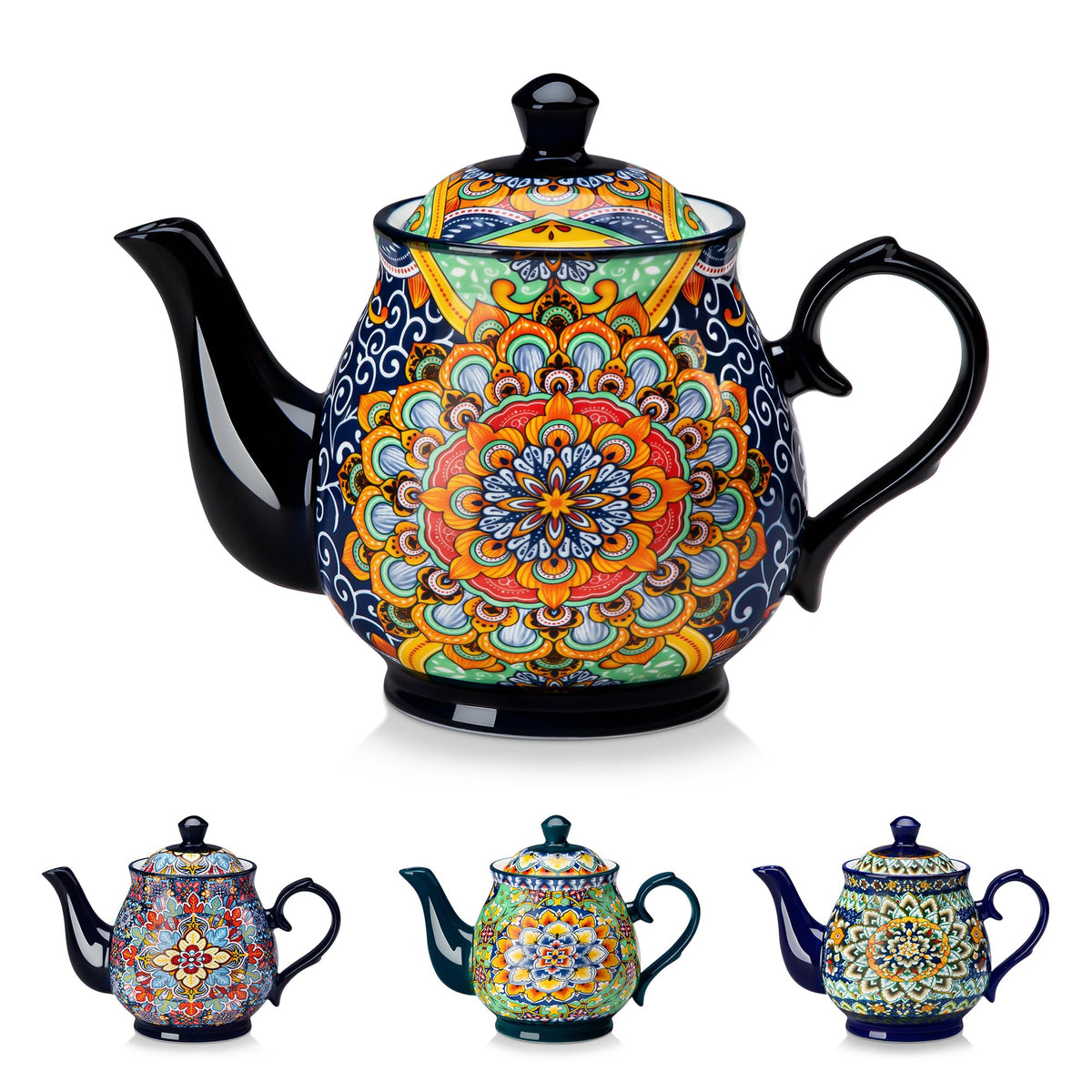 vancasso SIMI 28 oz Porcelain Teapot, Bohemian Ceramic Tea Pot with Regal Bloom Pattern, Microwave & Dishwasher Safe