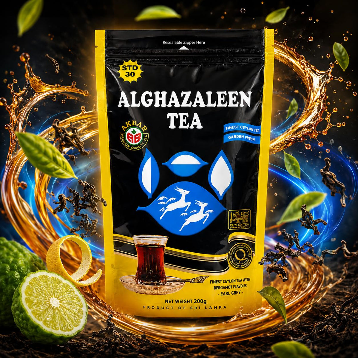 Alghazaleen Loose Leaf Earl Grey Tea, Ceylon Black Tea, 200 g (7.05 oz)