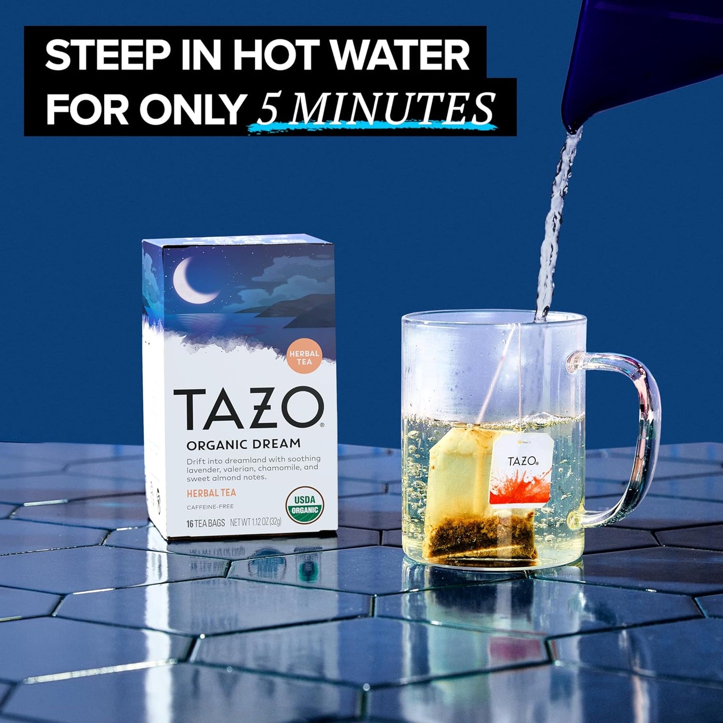 TAZO Organic DREAM Herbal Tea Bags, Caffeine-Free Bedtime Tea, Relaxing Chamomile and Lavender Blend, 96 Total Tea Bags (16ct - Pack of 6)