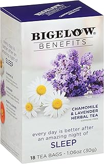 Bigelow Benefits Sleep Chamomile Lavender Herbal Tea, Caffeine Free, 18 Count (Pack of 6), 108 Total Tea Bags