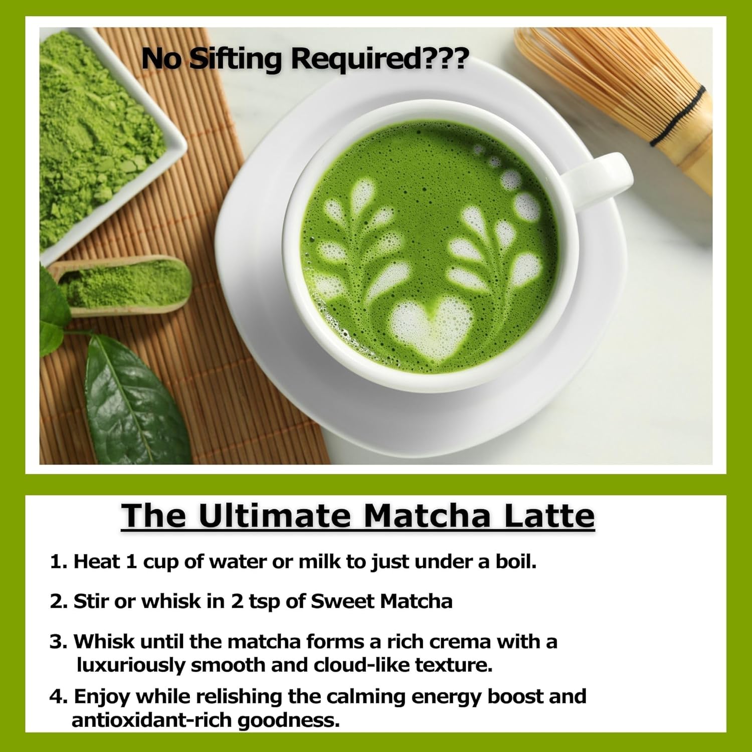Organic Sweet Matcha Green Tea Powder - Cafe Style Blend by Cherie Sweet Heart - 16oz, Vegan & Gluten-Free, Rich in Antioxidants, Perfect for Lattes, Smoothies & Baking