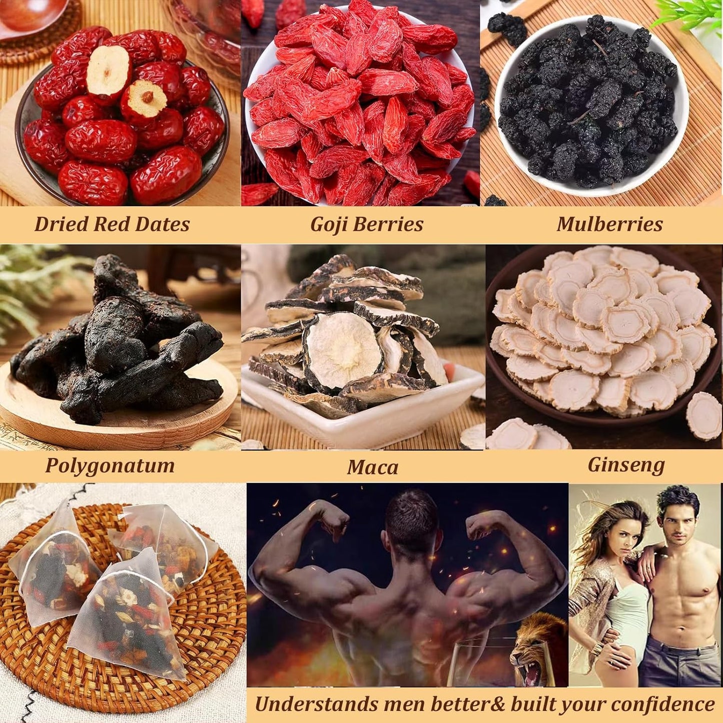 Ginseng Five Treasure Tea, Kidney Tea Formula Ginseng Six Treasure Natural Detox for Men &amp; Women, Organic Chinese Herbal Tea, 6 Precious Ingredients Formula (2 Bags 50 Pcs)