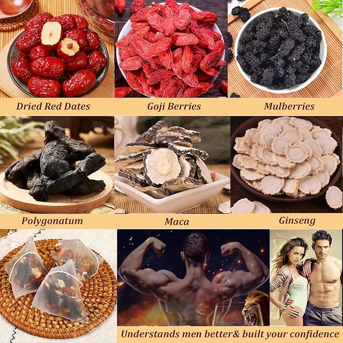 Ginseng Five Treasure Tea, Herbal Tea Formula Ginseng Six Treasure Red Date Natural, Organic Chinese Herbal for Men & Women (3 Bags 75 Pcs)