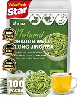 WOTIHA Dragonwell Longjing Green Tea Bags (100 Count) - Premium Spring Harvest Chinese Green Tea - Toasty Nutty Flavor, Rich in Antioxidants - Non-GMO, Caffeine-Free - 8.8oz (250g) Value Pack