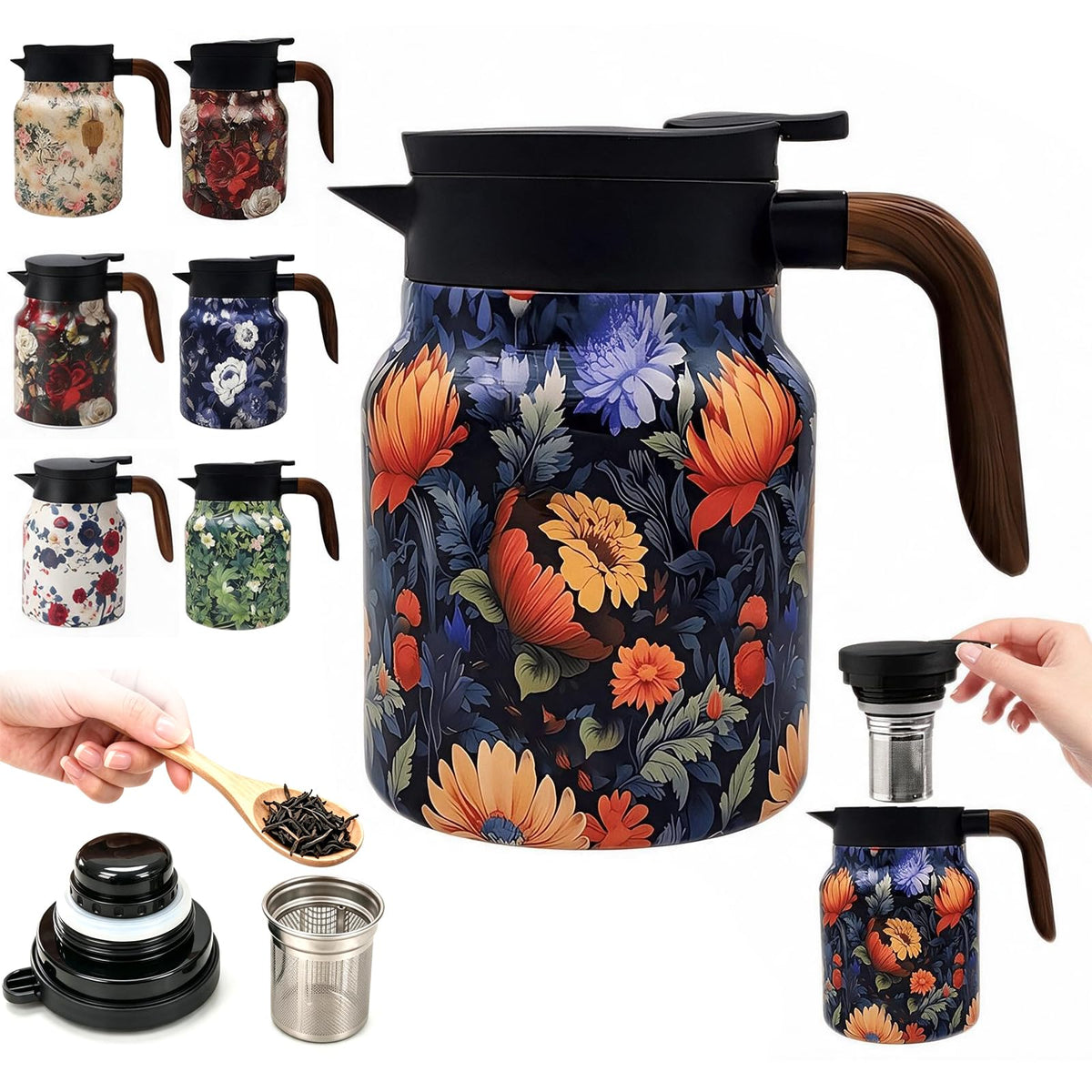 wurgocy Vintage Teapot with Infuser, 35 oz Insulated Tea Pot for Loose Leaf Tea
