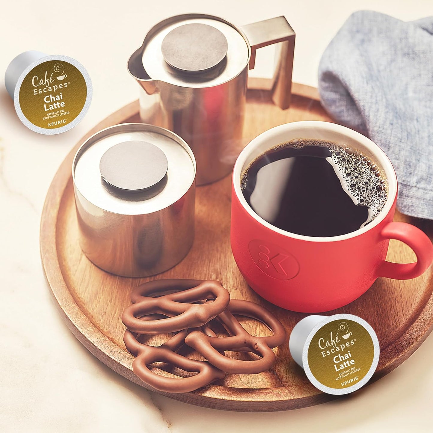 Cafe Escapes, Chai Latte Tea Beverage, Single-Serve Keurig K-Cup Pods, 48 Count (2 Boxes of 24 Pods)