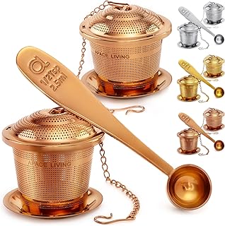Tea Infuser (Set of 2) with Tea Scoop and Drip Dray - Ultra Fine Tea Strainer for Loose Leaf Tea - Stainless Steel Tea Steeper for a Superior Brewing Experience