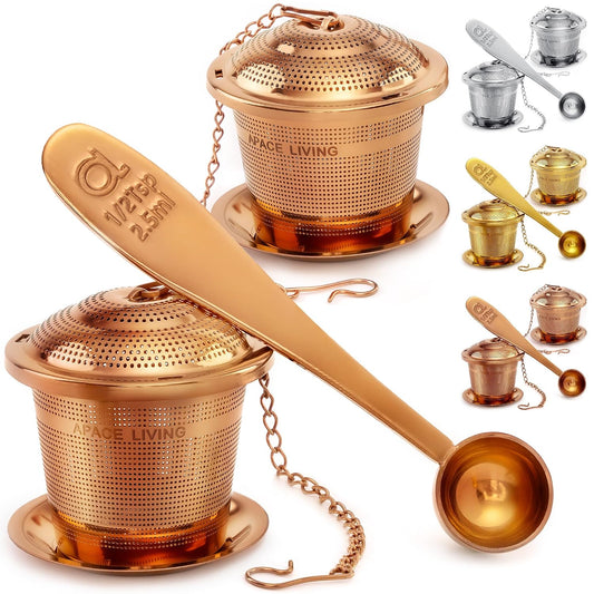 Tea Infuser (Set of 2) with Tea Scoop and Drip Dray - Ultra Fine Tea Strainer for Loose Leaf Tea