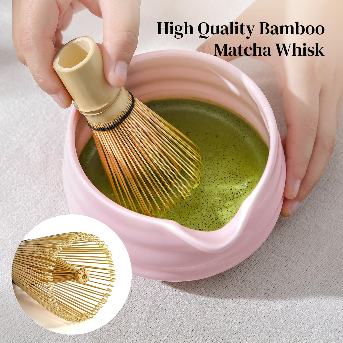 DOWAN Matcha Whisk Set, 7 Pcs Matcha Set Includes Bowl with Spout, Whisk and Holder, Bamboo Scoop and Holder, Sifter and Tea