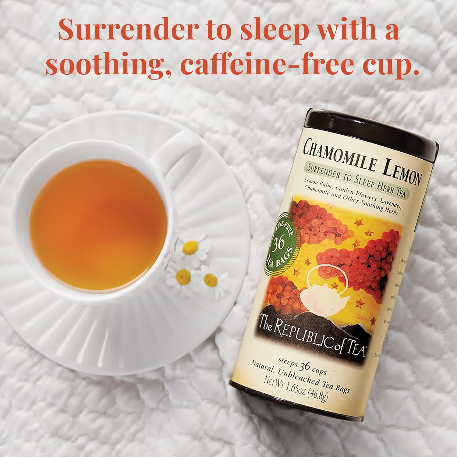 The Republic of Tea Chamomile Lemon Herbal Tea, Caffeine Free, 36 Count | Suitable for day or evening . Smooth and aroma