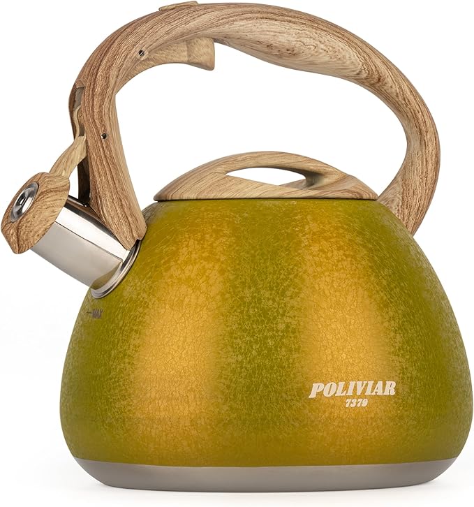 Poliviar Tea Kettle, 2.7 Quart Stovetop Tea Kettle, Audible Whistling Teapot with Crackle Finish, Food Grade Stainless Steel for Anti-Rust
