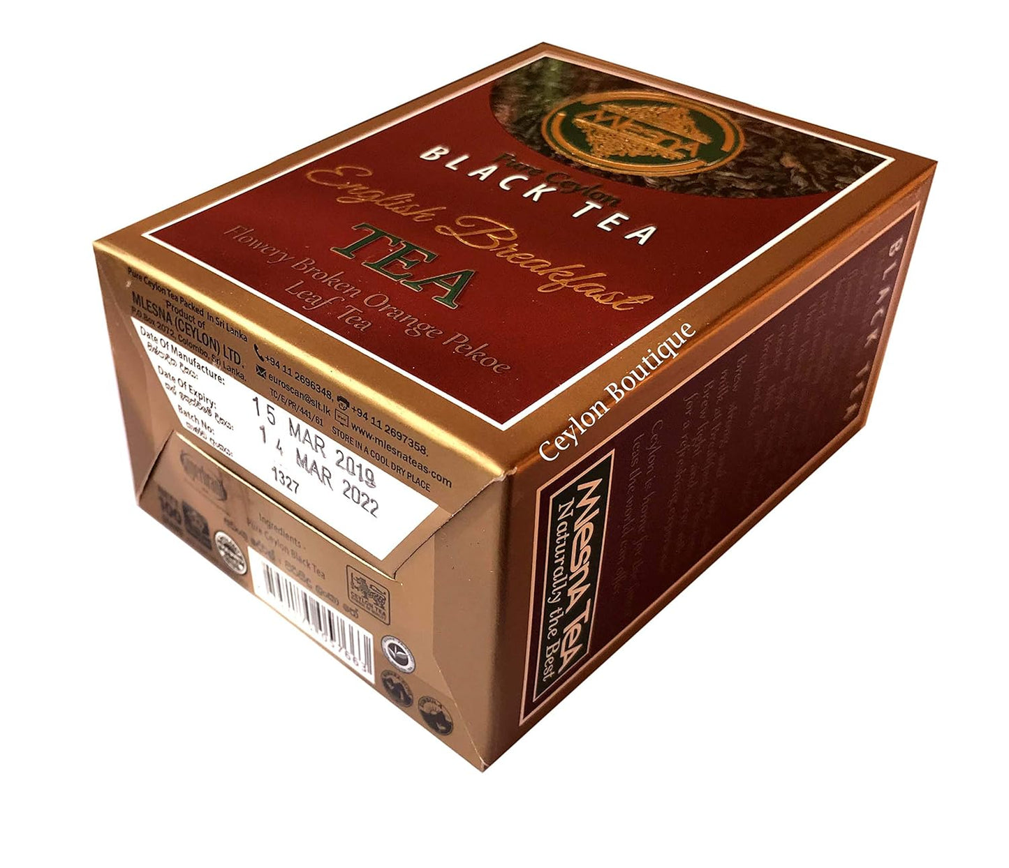 Mlesna Pure Ceylon English Breakfast Tea - 100g (3.5Oz)- Flowery Broken Orange Pekoe Leaf Tea