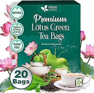 FreshDrinkUS, Premium 20 Tea Bags of Lotus Green Tea, 100% Natural. Exquisite Flavor, Handpicked Leaves, Perfect for Tea Lovers. No Sugar, No Gluten, Vegan.