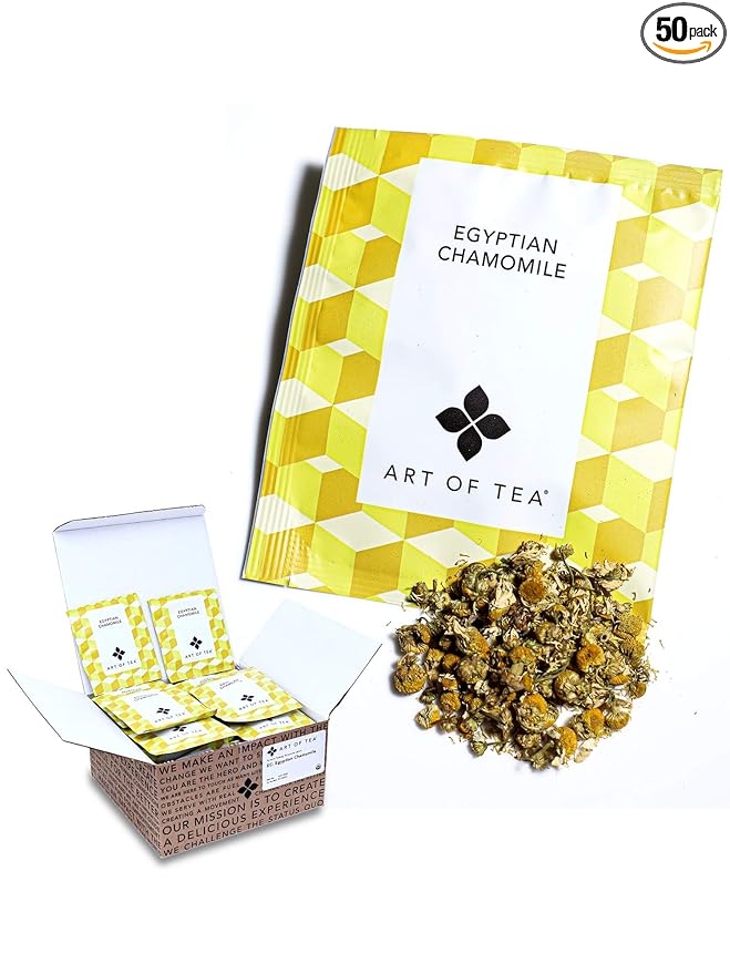 Art of Tea, Organic Egyptian Chamomile Tea Bags - Caffeine Free Herbal Teas, 50 Eco Friendly Pyramid Tea Bag Sachets