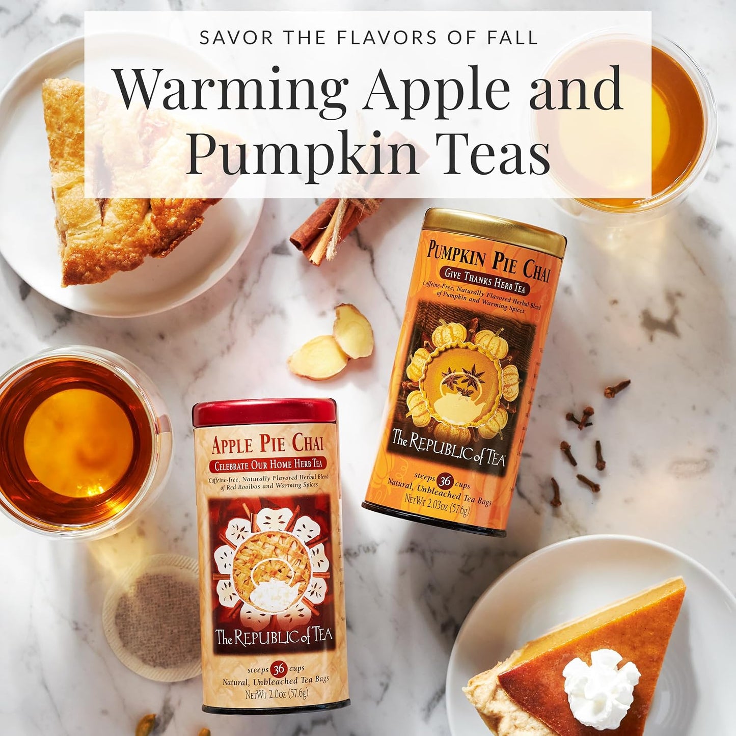 The Republic of Tea Pumpkin Pie Chai Herbal Tea, 36 Count | Caffeine free. Herbal chai with notes of pumpkin, cinnamon, nutmeg and clove. Enjoy hot or over ice.