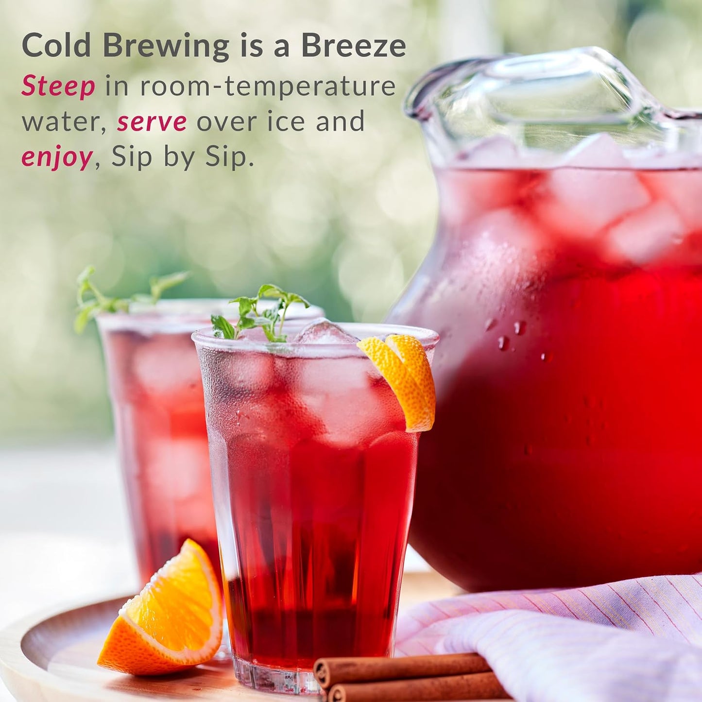 The Republic of Tea Cold Brew Hibiscus Sangria Spice Herbal Iced Tea, 6 Ct | Caffeine Free, Cold Brew Hibiscus with Citrus, Cinnamon and Ginger Spice, No Boiling Water Needed