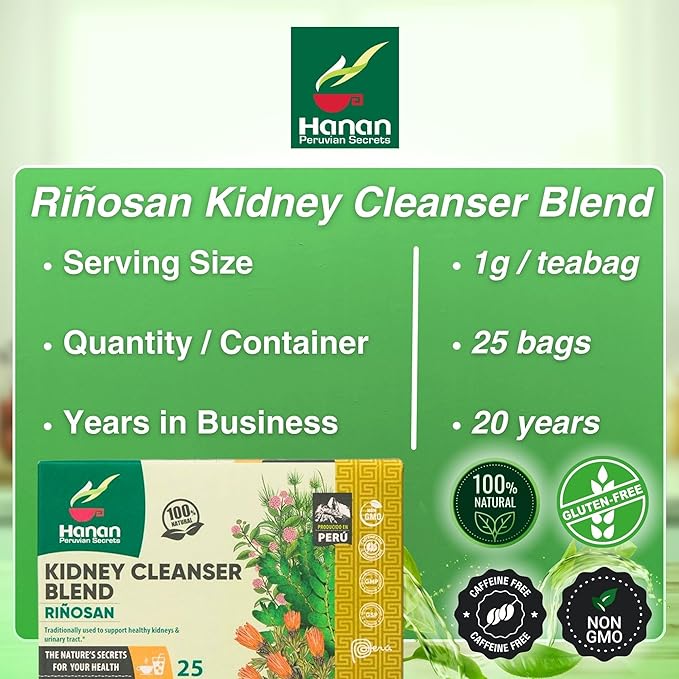 Hanan Kidney Cleanse & Joint Repair Herbal Tea - Riñosan Blend of Chanca Piedra (Stone Breaker) Rompe Piedra para los Riñones - 25 Tea Bags