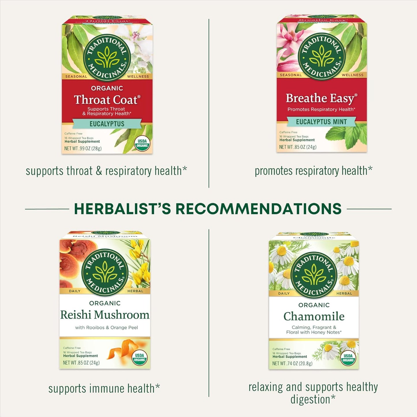 Traditional Medicinals Tea, Herbal Cold Care Seasonal Tea with Elderflower Spice, Kosher, Non-GMO, Caffeine-Free, Compostable - 96 Tea Bags (6 Pack)