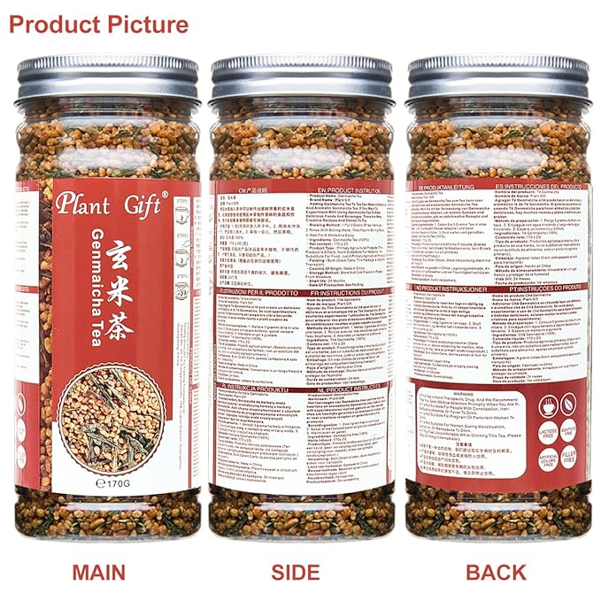 Plant Gift Genmaicha Tea, 玄米茶 Genmai-cha Green Tea with Roasted Rice, Genmaicha - Japanese Loose Leaf Tea - Gen Mai Cha Green Tea, Caffeine Level Low 170G/6oz