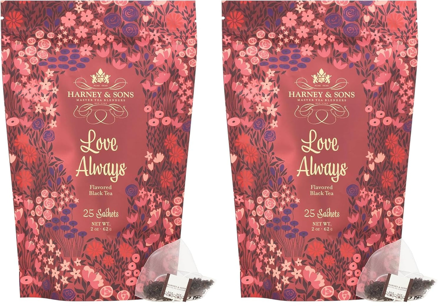 Harney & Sons Love Always Tea | 25 Sachets of Caffeinated Black Tea with Chocolate Flavor and Rosebuds, for your Valentine