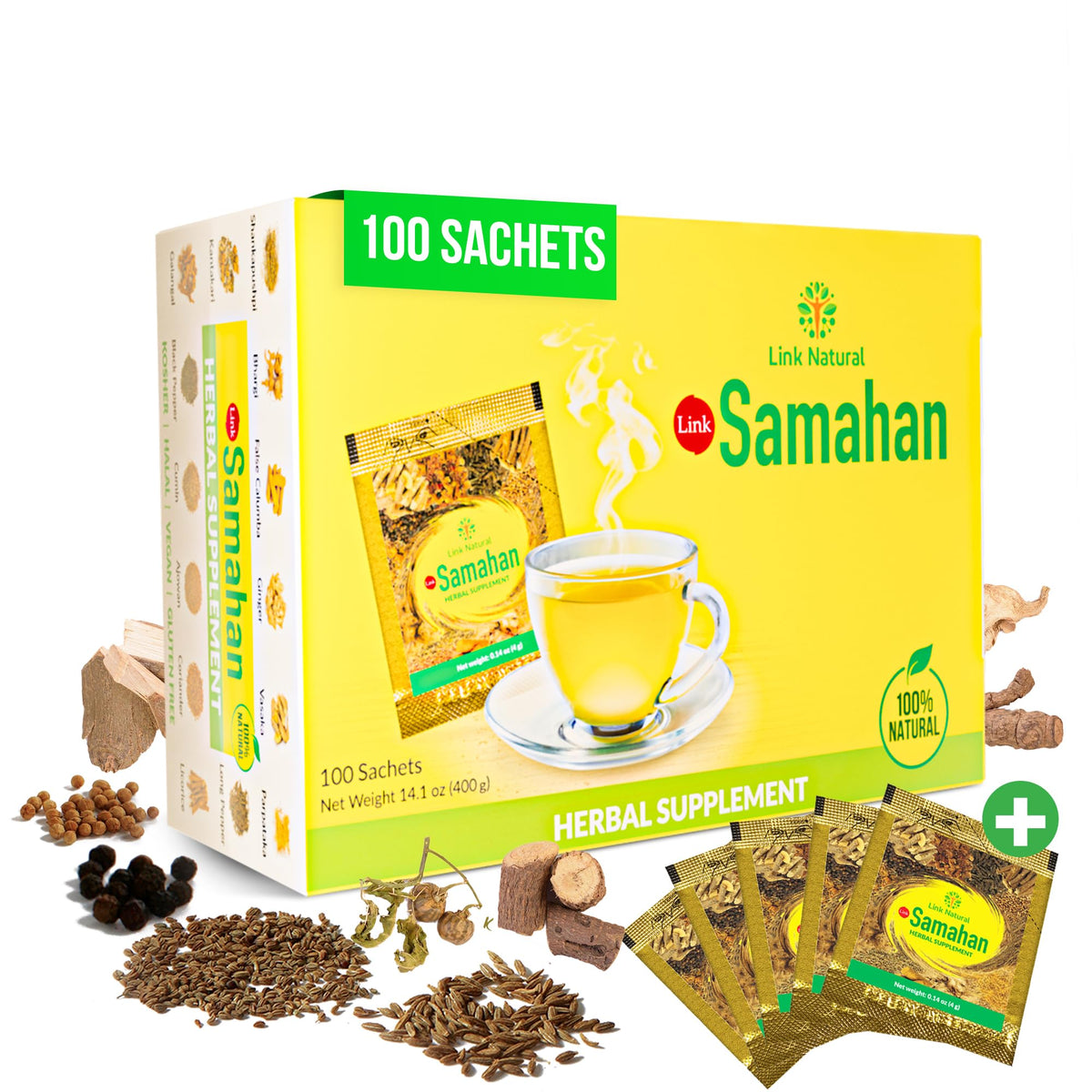 LINK SAMAHAN SAMAHAN Ayurvedic Herbal Tea Packets - Sri Lankan Ceylon Blend with 14 Natural Herbs Including Ginger, Black