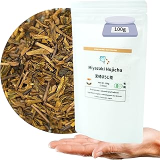 Miyazaki's Finest Organic Hojicha Loose Leaf tea - JAS Certified, Non-GMO, No-additives, Authentic Japanese Origin, 100% Pure Premium Hojicha (roasted green tea) leaves, 100 gram bag