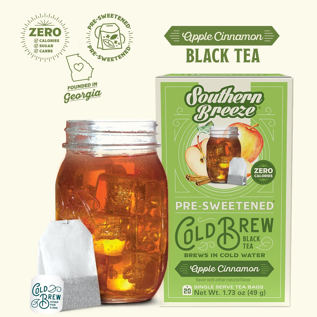 Southern Breeze Cold Brew Sweet Tea Apple Cinnamon Iced Tea, 20 Ct, 4 Pack