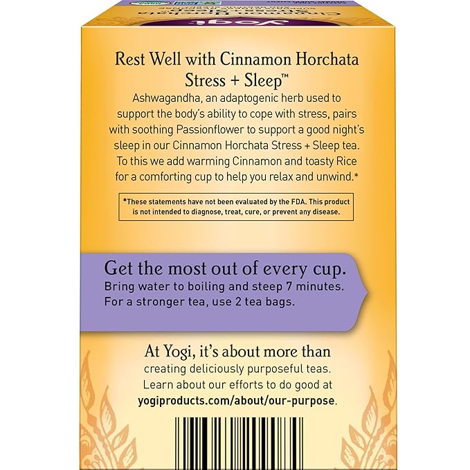 Yogi Tea Cinnamon Horchata Stress & Sleep - 16 Tea Bags per Pack (4 Packs) - Organic Sleep Tea - Supports a Restful Sleep - Includes Ashwagandha