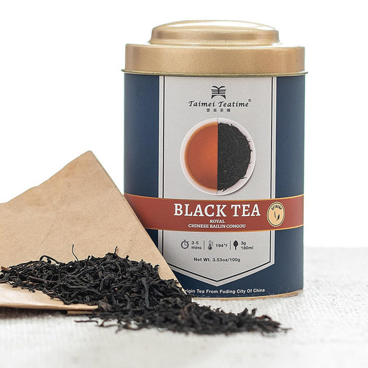 Taimei Teatime Premium Chinese Black Tea Loose Leaf - 3.53oz | Low Caffeine Organically Grown in Fujian China, Perfect for Hot or Iced Tea Smooth and Natural Sweet Taste