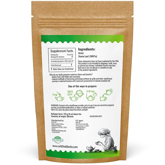 4 oz. Dried Stevia Leaves Herbal Tea (Stevia Rebaudiana) - 113g Leaf Leaves Herb Tea Estevia