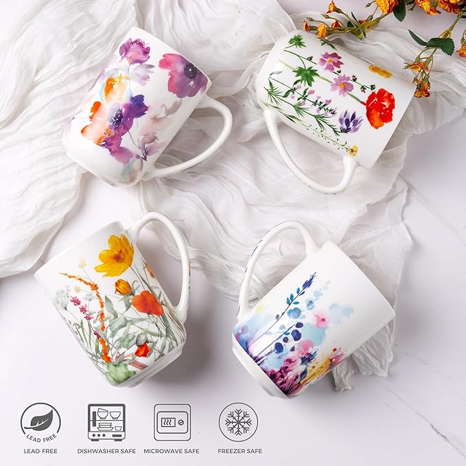 AmorArc Porcelain Tea Mug with Infuser and Lids, 18 Oz Coffee Cup Strainer with Bag Holder for Loose Leaf Tea