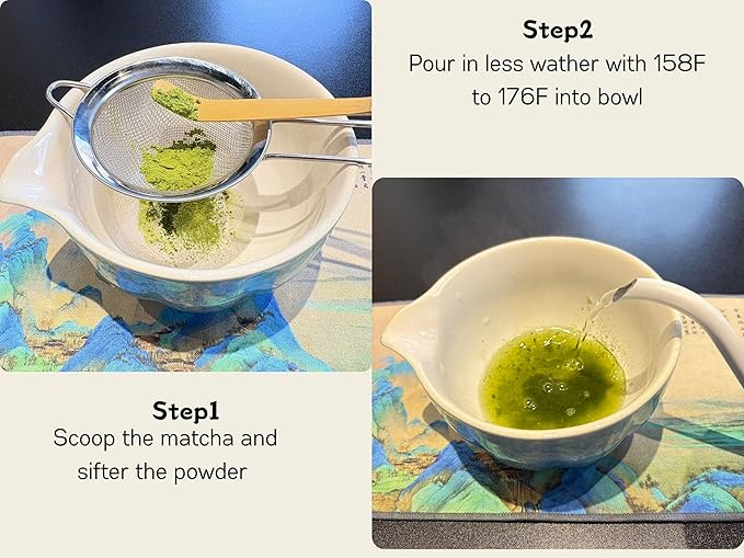 Matcha Whisk set, 8pcs Matcha Making Kit Includes Ceramic Bowl, Bamboo Whisk (Chasen), Whisk Holder, Sifter, Bamboo Scoop, Scoop Rest, Tea Towel