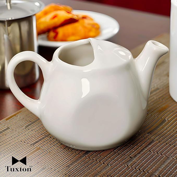 Tuxton China BET-1001 Teapot, 10 oz., 3-3/8"H, Without Lid, Microwave and Dishwasher Safe, Oven Proof, Fully Vitrified, Ceramic, TuxCare, Healthcare