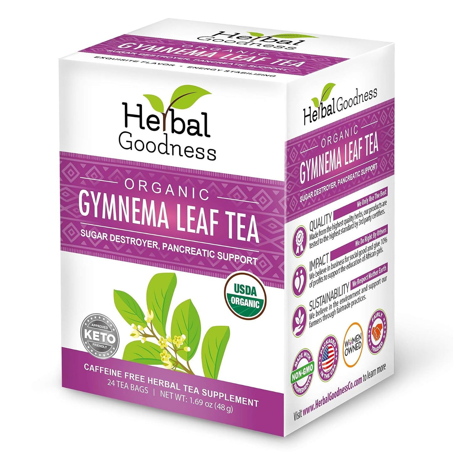 Gymnema Sylvestre Leaf Tea Organic, Gurmar Leaves, 24ct Herbal Goodness