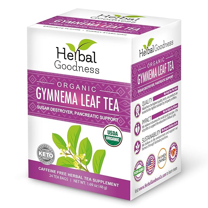 Gymnema Leaf Tea, 100% Organic Herbal Tea for Healthy Metabolism, Natural Sweet Cravings Support, Caffeine-Free, Keto-Friendly, Vegan