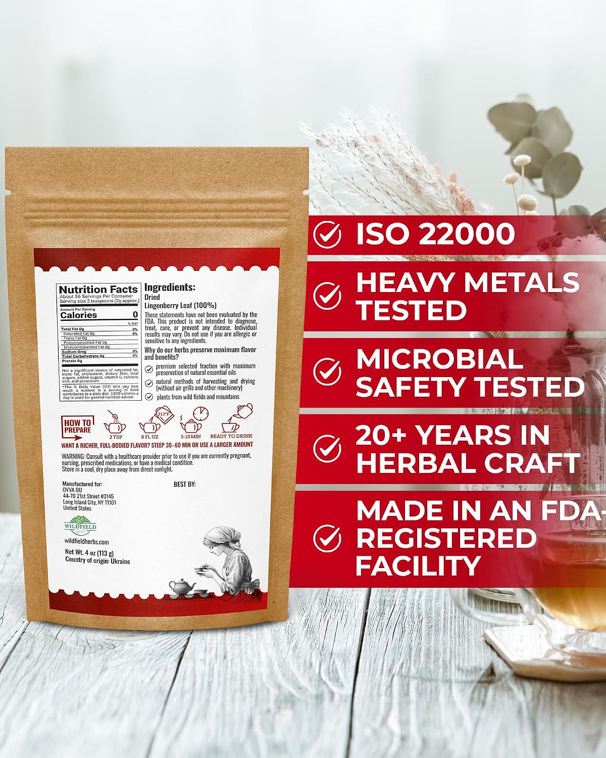 4 oz. Dried Cowberry Lingonberry Leaves Herbal Tea (Vaccinium Vitis-Idaea) - 113g Cowberry Leaf Herb Tea Hojas De Arándano