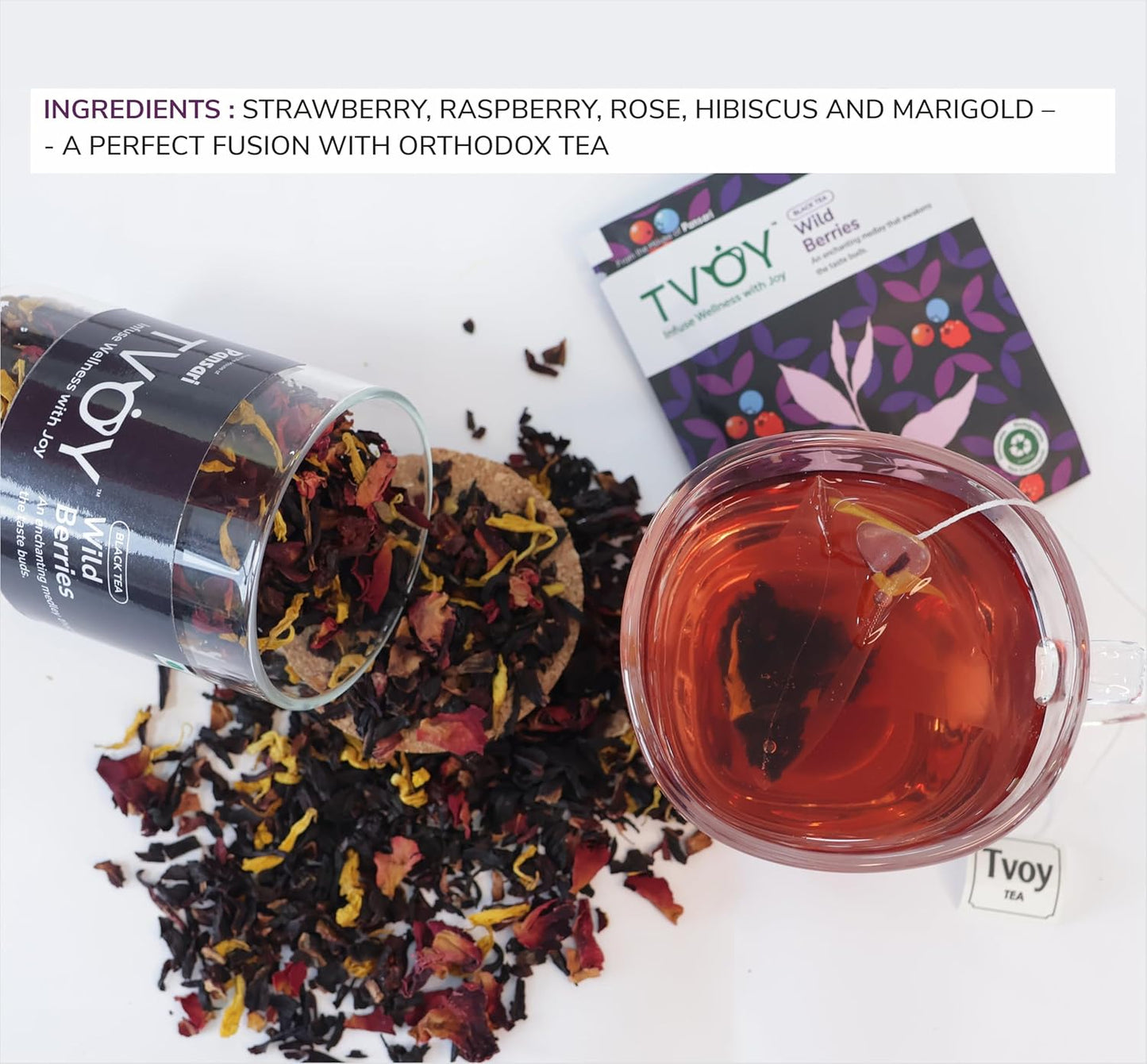 Tvoy Wild Berry Black Tea Bags – Premium Black Tea with Fruity Wild Berry Flavor – Plant-Based PLA Tea Bags – 40 Individually Wrapped Bags – Smooth & Aromatic Tea
