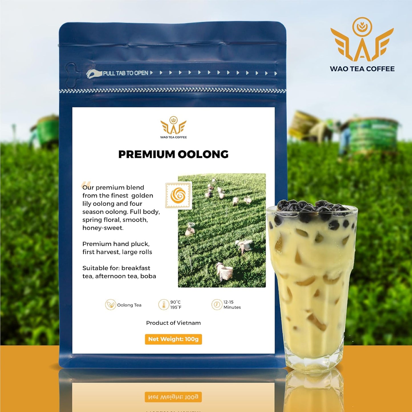 WAO Premium Oolong Tea, loose leaf oolong, strong tea flavor, medium-body, smooth taste, spring floral, 100g (3.5 oz)