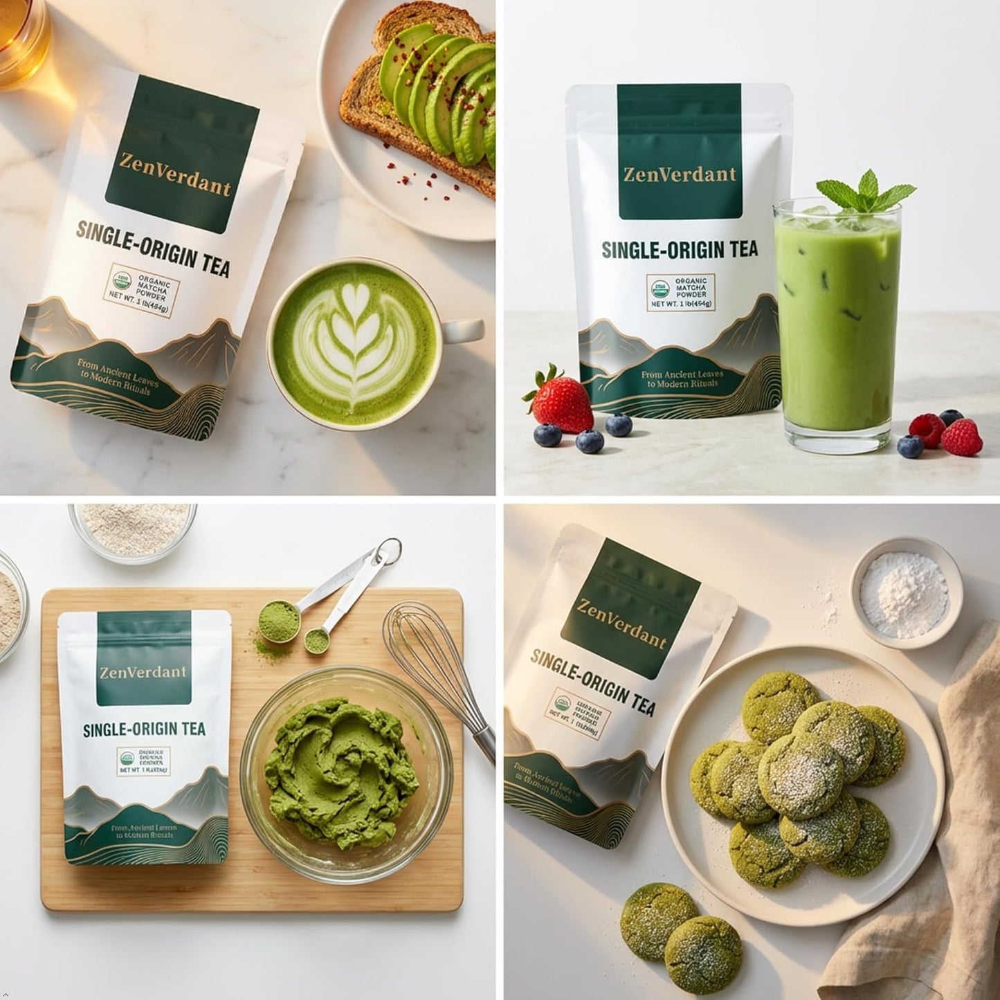 ZenVerdant Organic 1lb Culinary Matcha Powder | Premium Certified Matcha for Lattes, Baking & Smoothies | Smooth No-Clump, Low-Bitterness | 1lb = 100+ Lattes | Resealable Pouch