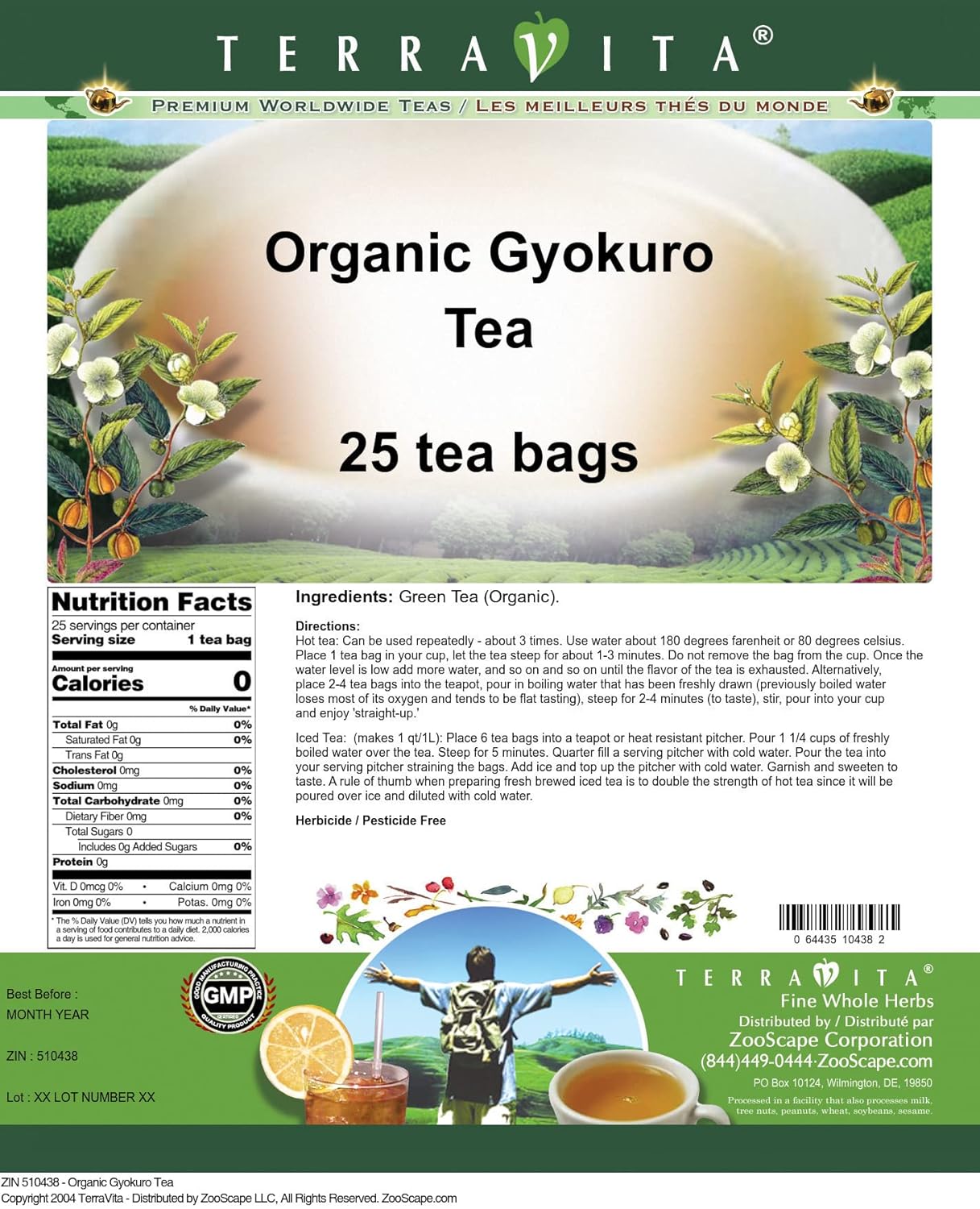 Organic Gyokuro Tea (25 tea bags, ZIN: 510438)