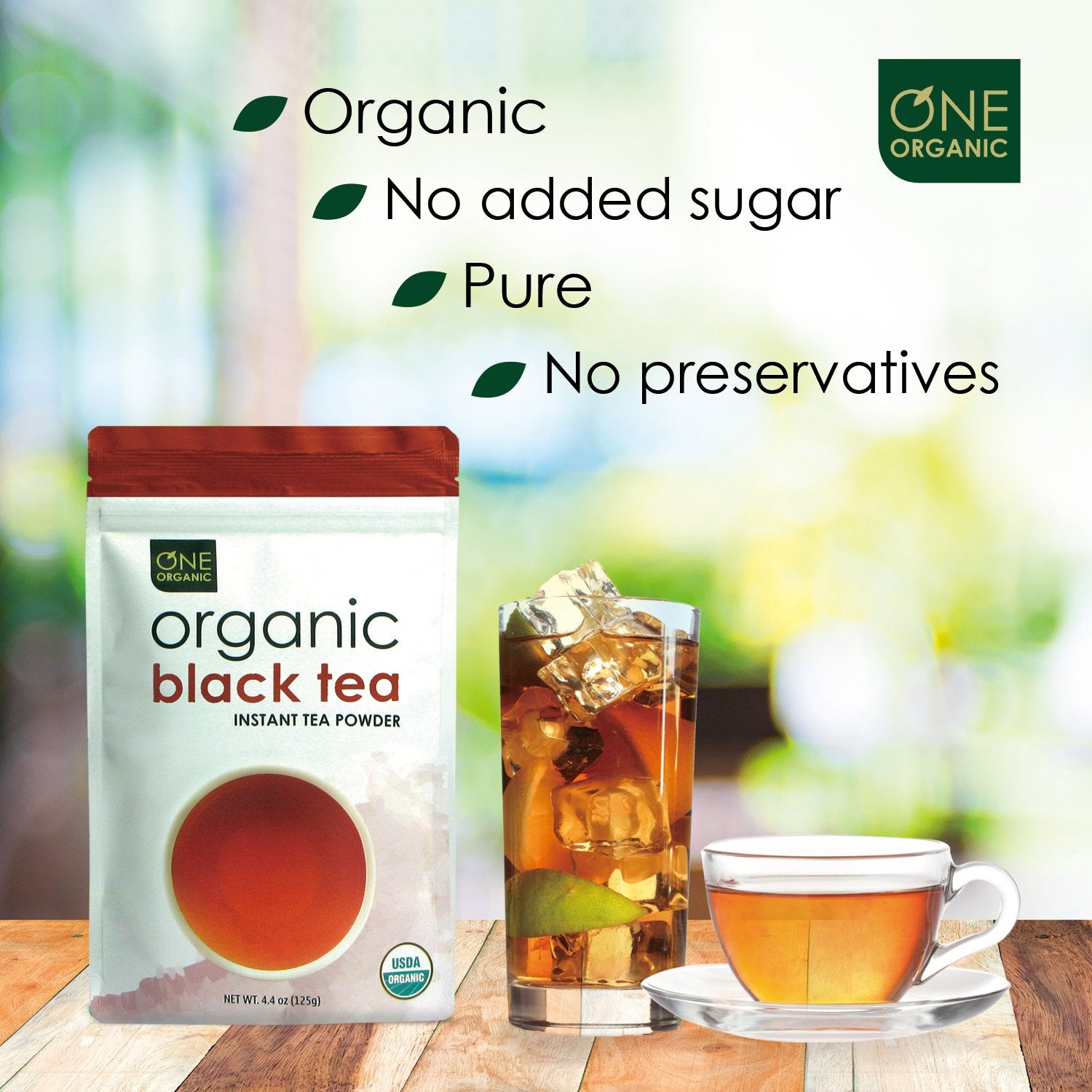 ONE ORGANIC Instant Tea Powder (Black) – 4.4 oz. – 125 Servings – USDA Certified Organic – 100% Pure Tea - Instant Hot or Iced – Unsweetened