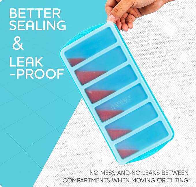 1/2 Cup Silicone Freezer Tray With Lid - Silicone Freezer Molds 2-Pack For meal prep & freezing of various sauces and other dishes, makes 12 perfect 1/2 cup portions cubes,oven and dishwasher safe